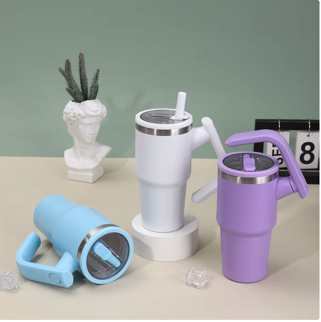 Double Wall Insulated Tumbler with Rotating Handle