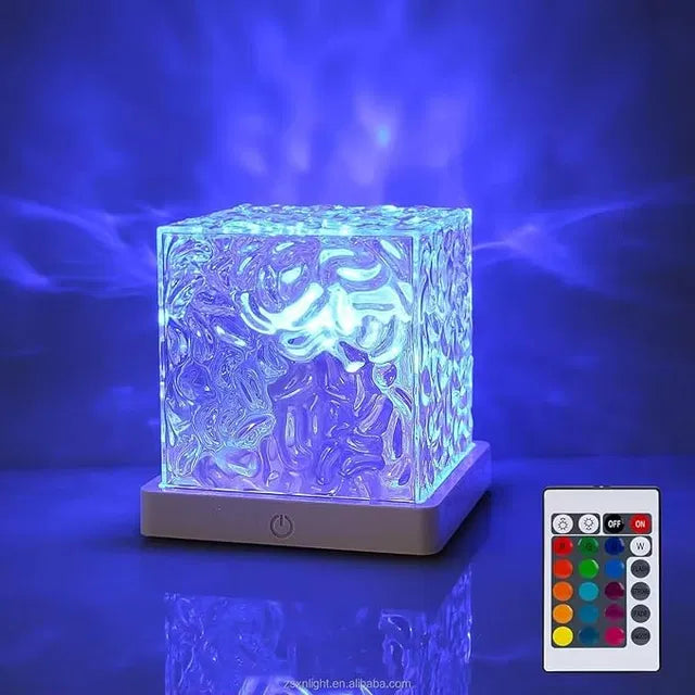 Dynamic Water Ripple Projection Light – 16 Color Changing Crystal Table Lamp with Remote Control & USB Ambient Night Light for Home Decor