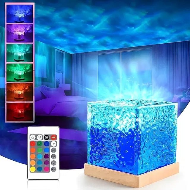 Dynamic Water Ripple Projection Light – 16 Color Changing Crystal Table Lamp with Remote Control & USB Ambient Night Light for Home Decor - Salemela.in