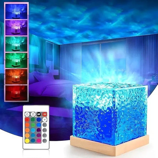 Dynamic Water Ripple Projection Light – 16 Color Changing Crystal Table Lamp with Remote Control & USB Ambient Night Light for Home Decor - Salemela.in