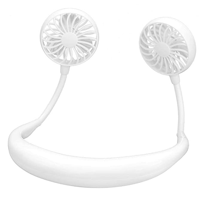 Premium Portable Neckband Fan with LED Light | Hands-Free USB Rechargeable Wearable Neck Fan for Travel, Sports & Outdoor (White) - Salemela.in