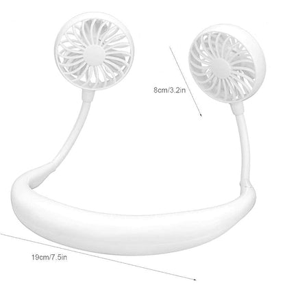 Premium Portable Neckband Fan with LED Light | Hands-Free USB Rechargeable Wearable Neck Fan for Travel, Sports & Outdoor (White) - Salemela.in